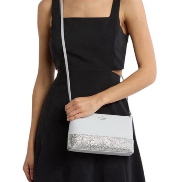 Kate Spade New York Flash Silver Crossbody Sparkled Glitter Leather Bag Chic NWT - Picture 1 of 10
